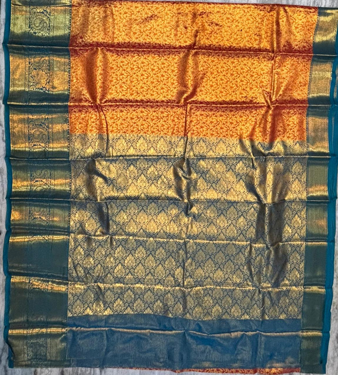 Dharmavaram Pattu Silk Saree Orange Blue