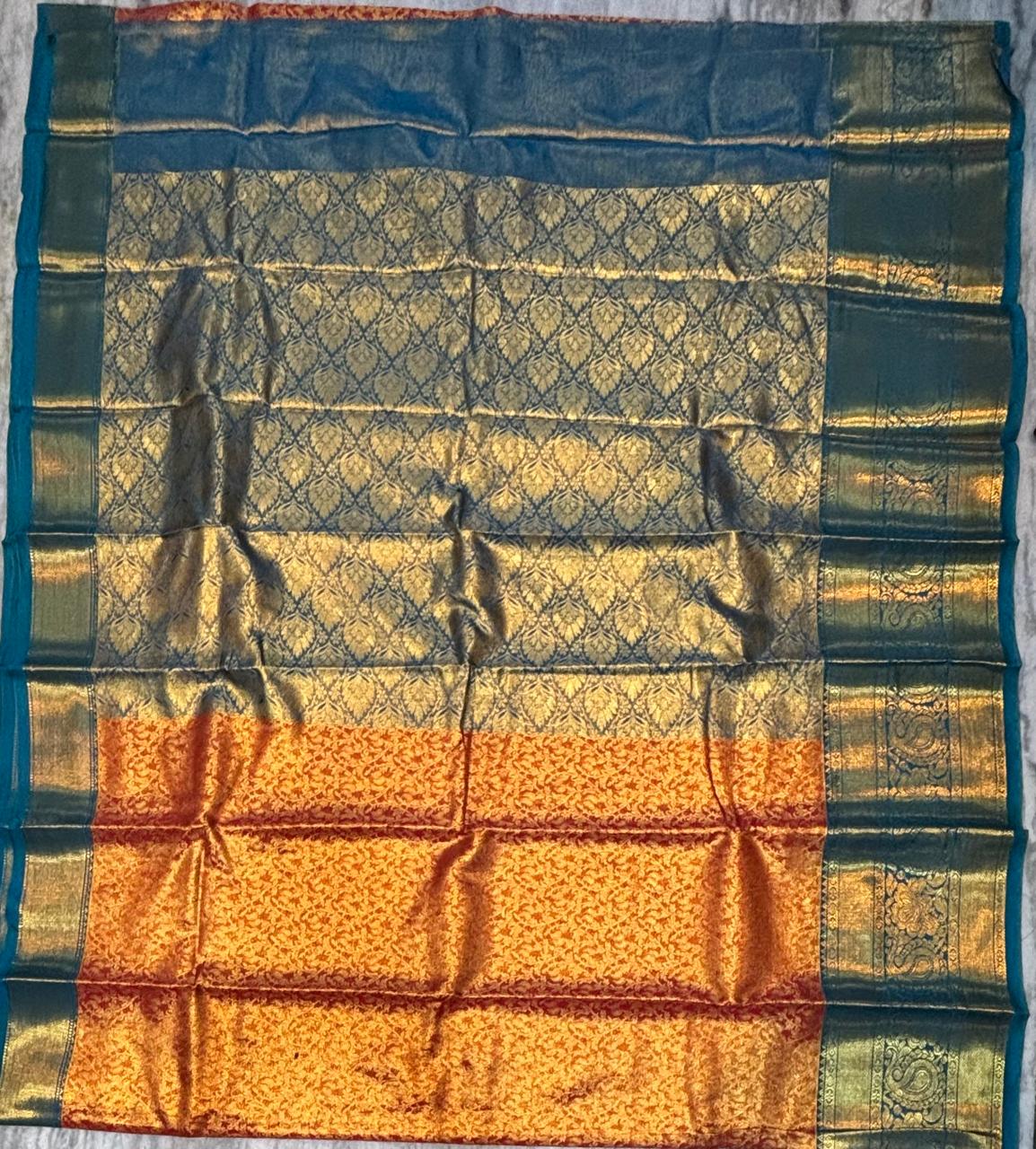 Dharmavaram Pattu Silk Saree Orange Blue
