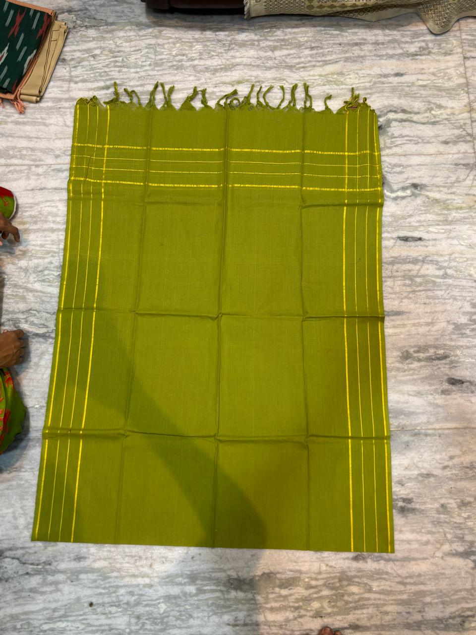 Pure Handloom Ikat Grey and Olive Green Unstitched Suit Set