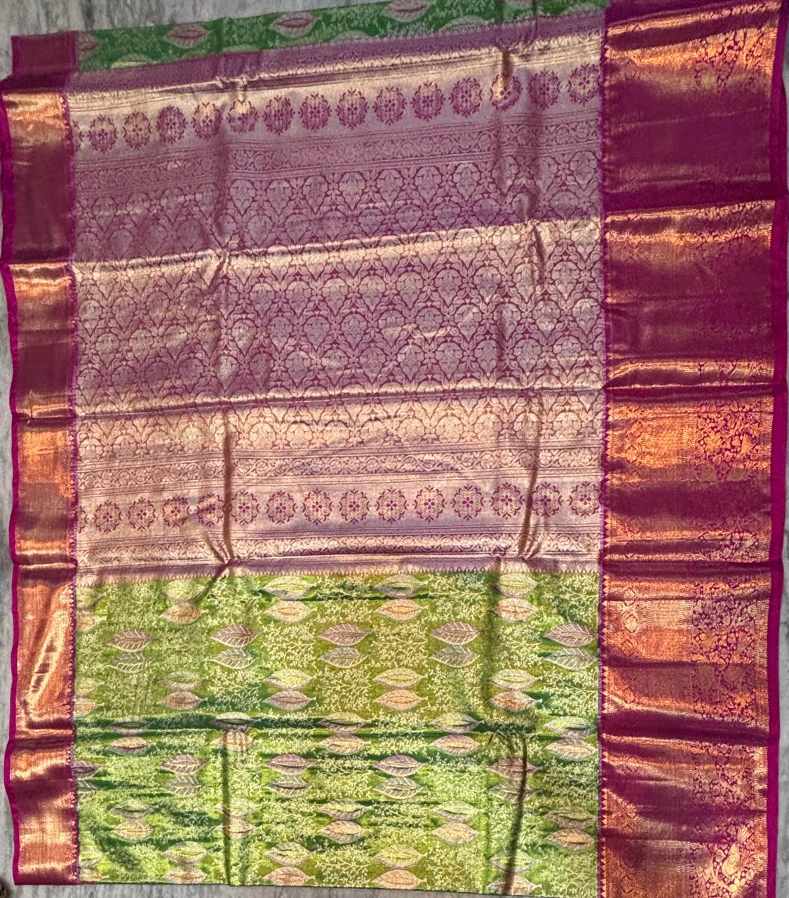 Dharmavaram Pattu Silk Saree Light Green With Purple Saree Onlin