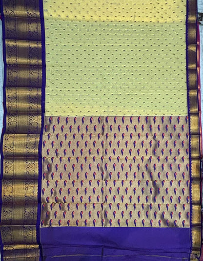 Traditional Cream and Royal Blue Kuppadam Silk Saree with Zari Border