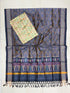 Handloom charcoal grey and bronze pure Pochampally Ikat silk saree with geometric weave pallu and contrast off-white blouse piece