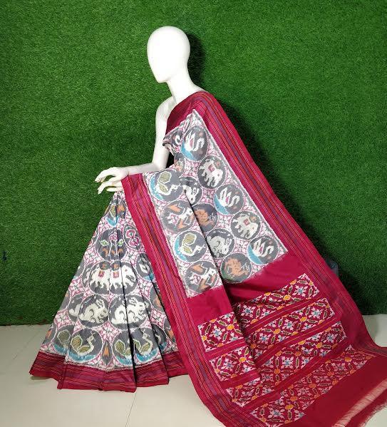 Cream Ikkat Saree - pochampallysarees.com