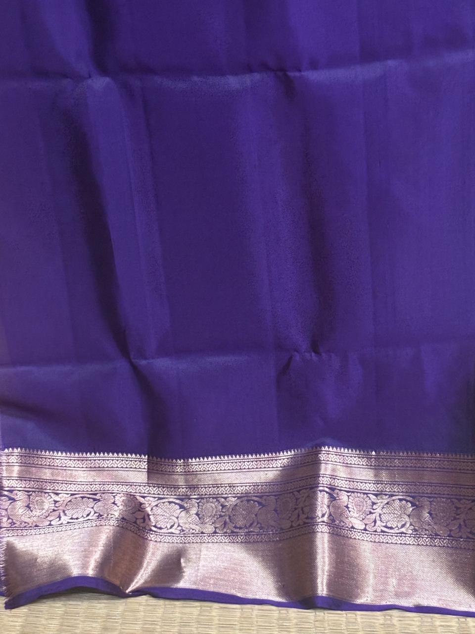 Cream Lavender Color Designer Kanchi Pure Soft Silk Saree - pochampallysarees.com