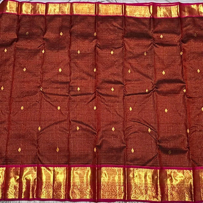 Authentic Maroon &amp; Pink Kanchipuram Pattu Saree | Kanchi Sarees - pochampallysarees.com