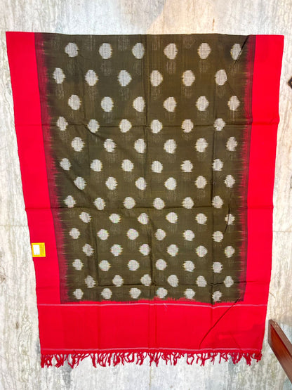 DOUBLE IKAT COTTON COFFE BROWN COLOR DRESS MATERIAL -C46