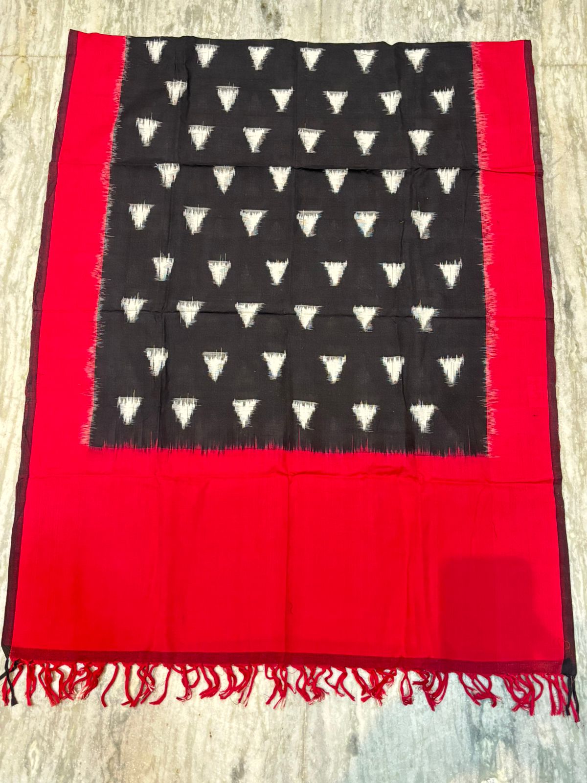 POCHAMPALLY IKKAT COTTON BLACK WITH RED COLOR DRESS MATERIAL-C1