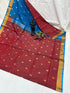 Deep Maroon and Blue Uppada Pattu Silk Saree with Zari Buttas - pochampallysarees.com