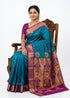 Elegant Teal Blue Gadwal Silk Saree with Purple Peacock Pallu - pochampallysarees.com