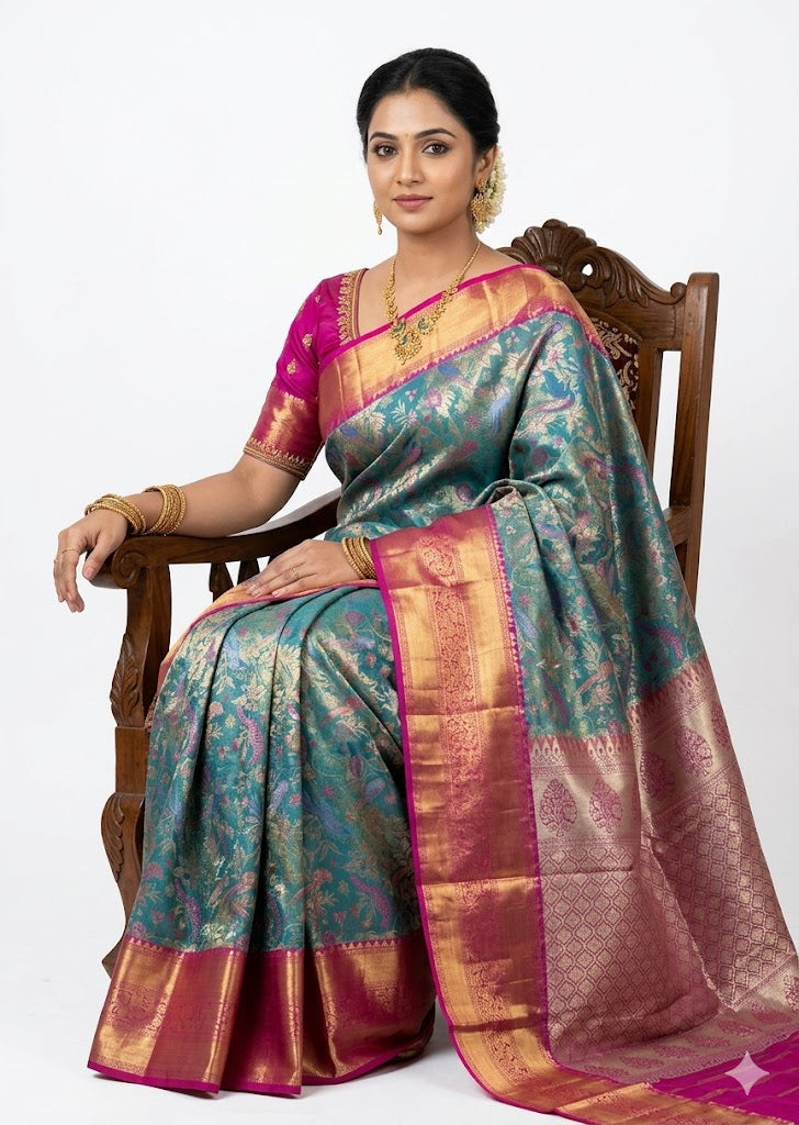 Traditional Dharmavaram Bridal Silk Saree with Double-Shaded Body & Heavy Pallu