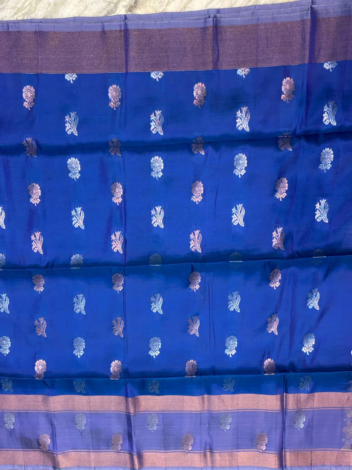 Royal Blue Silk Saree with Copper Zari &amp; Light Purple Blouse | Traditional Ethnic Wear - pochampallysarees.com