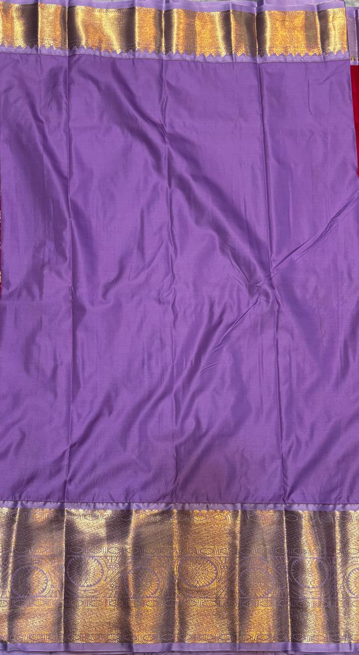 Stunning Lime Green &amp; Lavender Semi Dharmavaram Silk Saree with Rich Zari Brocade