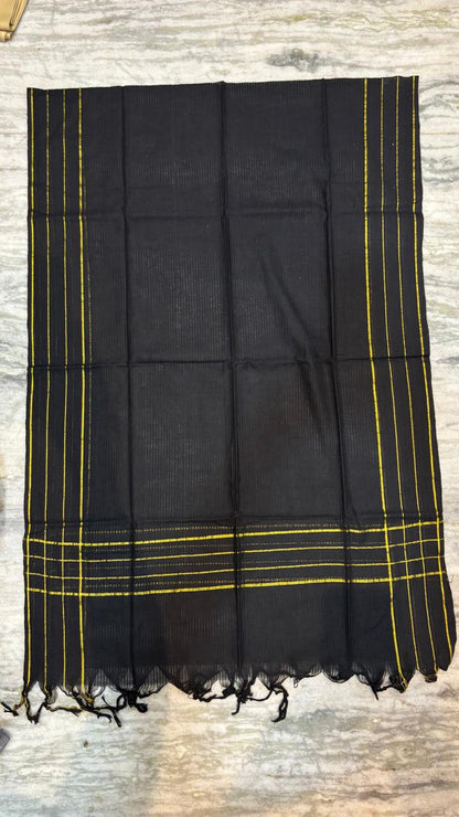 Pure Handloom Zig-Zag Ikat Bottle Green and Jet Black Unstitched Suit Set