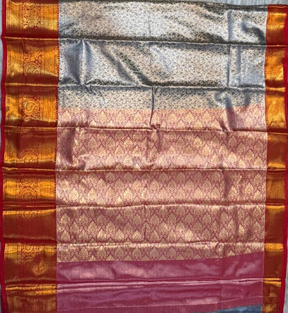 Dharmavaram Pattu Silk Saree Light Blue Red Saree