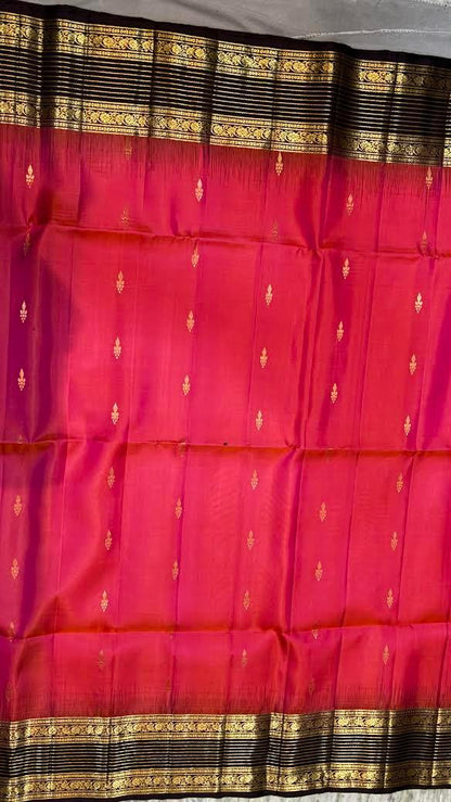 Authentic Pure Kanchipuram Pattu Saree With Price | Pink &amp; Black Silk - pochampallysarees.com