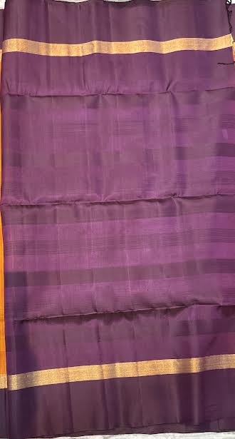 Traditional Orange and Purple Silk Saree with Gold Zari Border and Checks