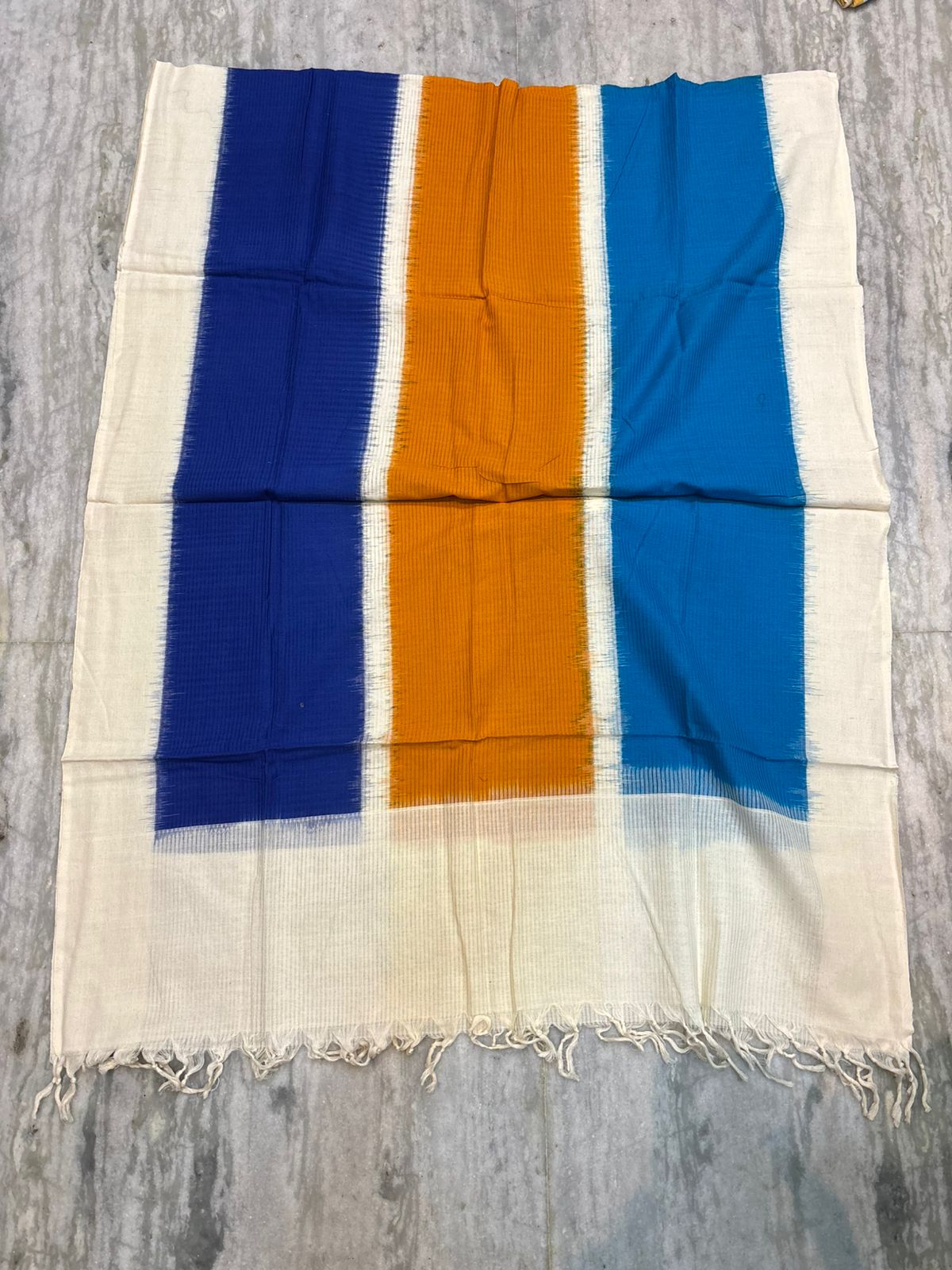 DOUBLE IKAT BLUE AND BROWN COLOR DRESS MATERIALS-B47
