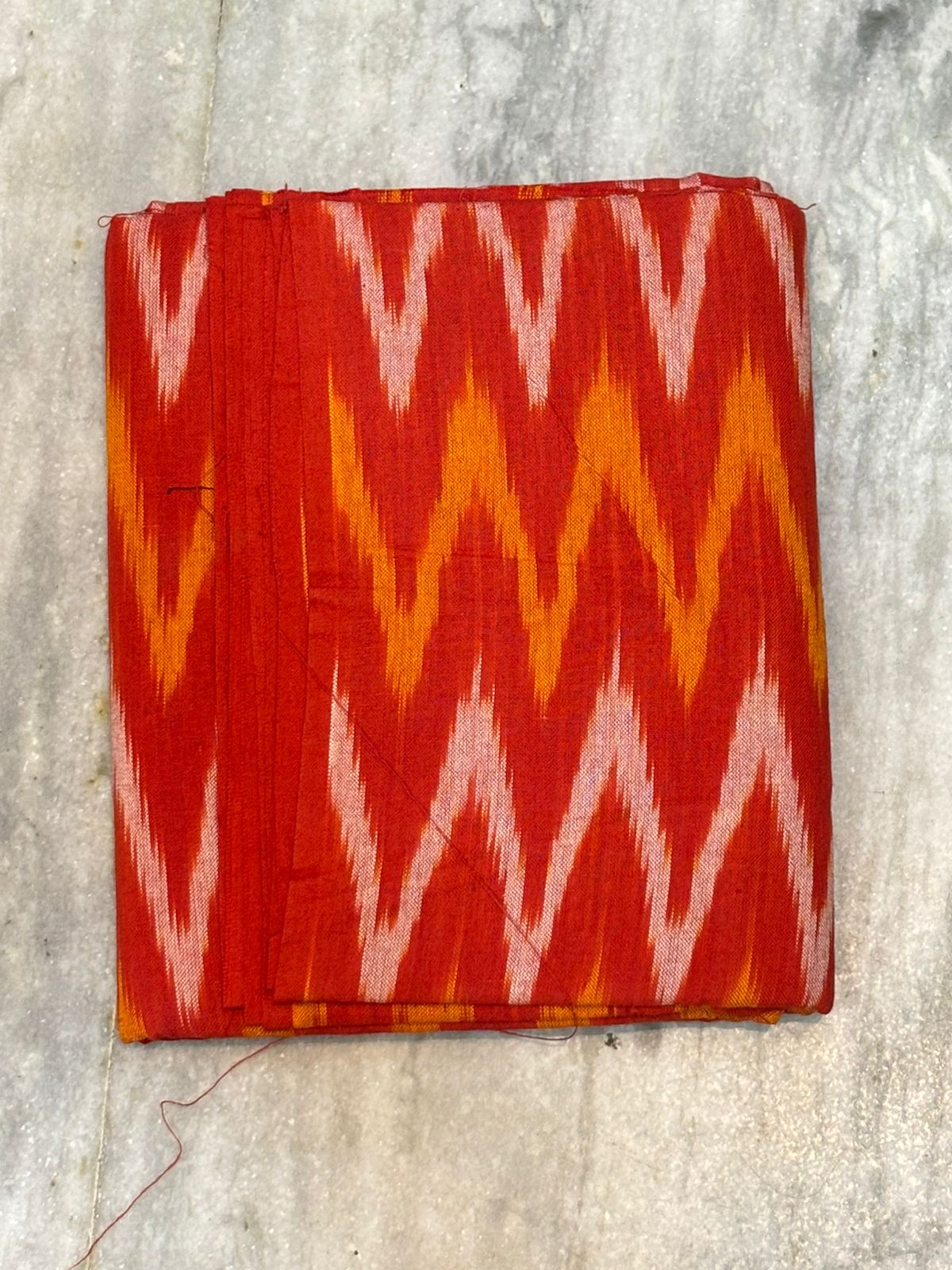 POCHAMPALLY IKAT COTTON RED WITH YELLOW COLOR DRESS MATERIAL - C28
