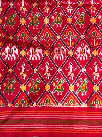 Pure Pochampally Ikkat Silk Patola Saree in Crimson Red