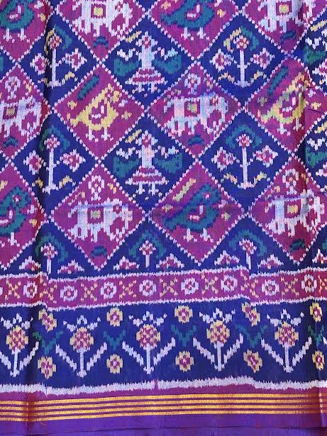 Royal Purple Real Patola Silk Saree with Elephant Motif Pallu and Zari Border