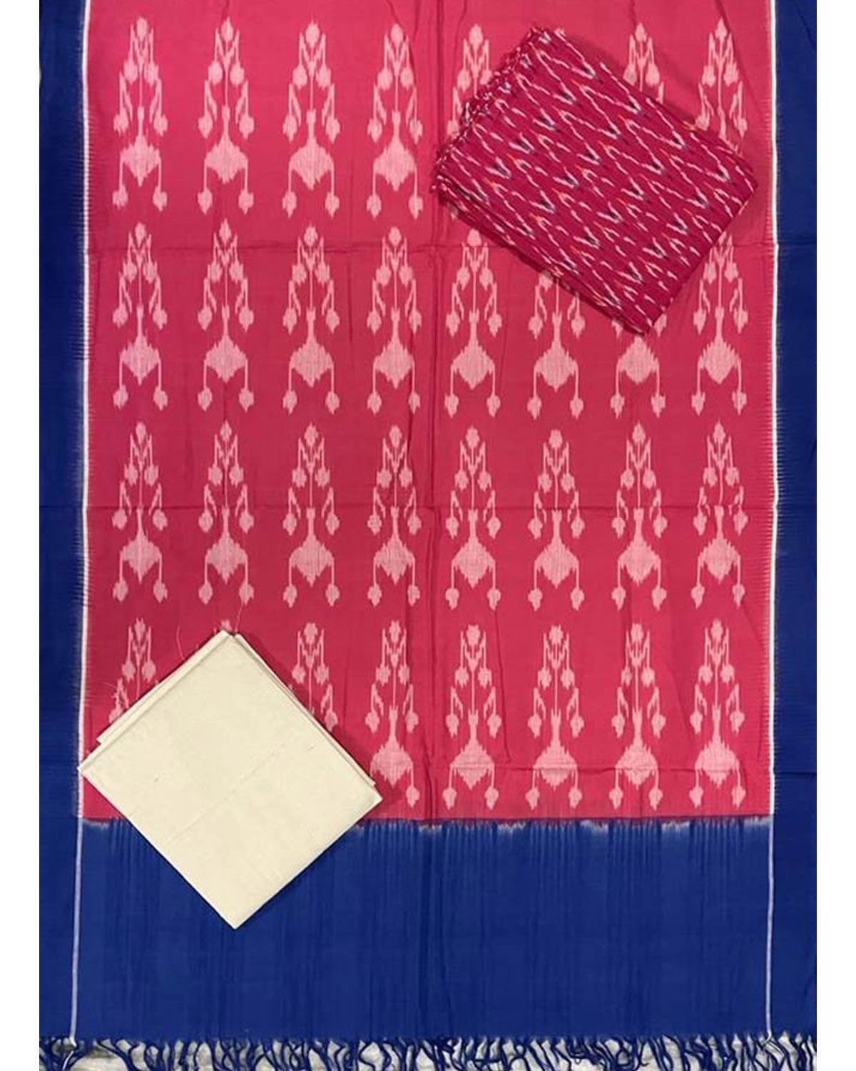 DOUBLE IKAT PINK WITH BLUE COLOR DRESS MATERIAL-B14 - pochampallysarees.com