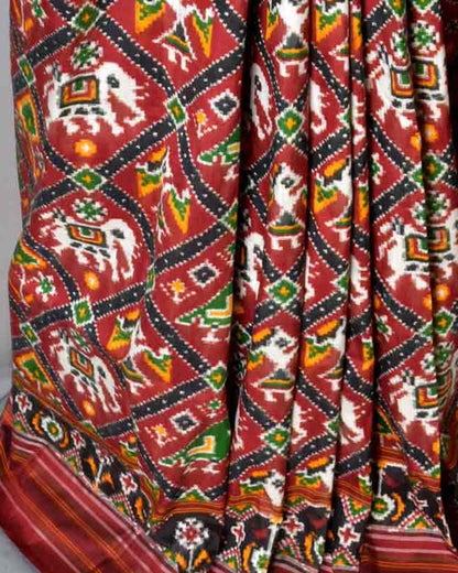 DOUBLE IKAT POCHAMPALLY PATAN PATOLA MAROON NARIKUNJ SAREE - pochampallysarees.com