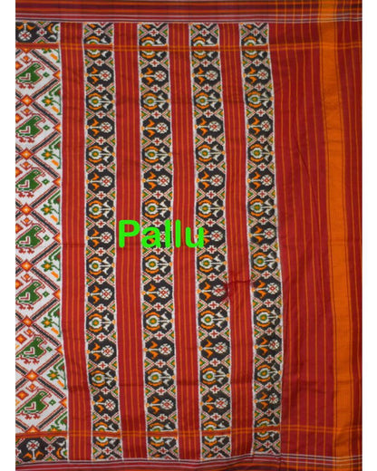 DOUBLE IKKAT TRADITIONAL WHITE NARIKUNJ SAREE - pochampallysarees.com