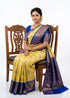 Traditional Yellow Ikat Pattern Silk Saree with Royal Blue Zari Border - pochampallysarees.com