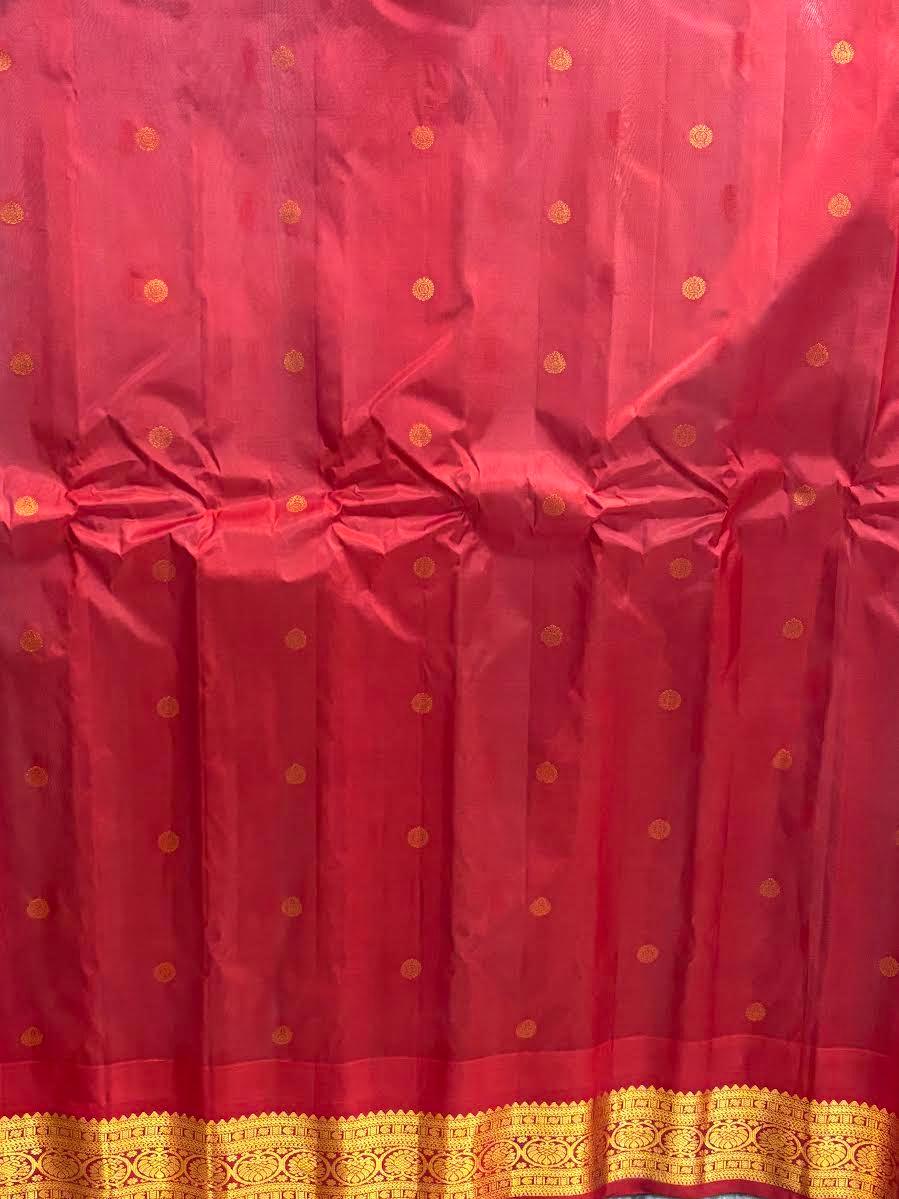 PURE GADWAL SILK BODY BUTTI LIGHT BLUE PALLU RED SMALL BORDER AND BLOUSE RED SAREE - pochampallysarees.com