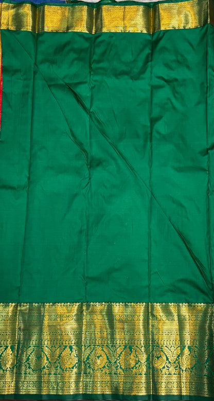 Semi Dharmavaram Silk Saree in Red and Green with Gold Zari