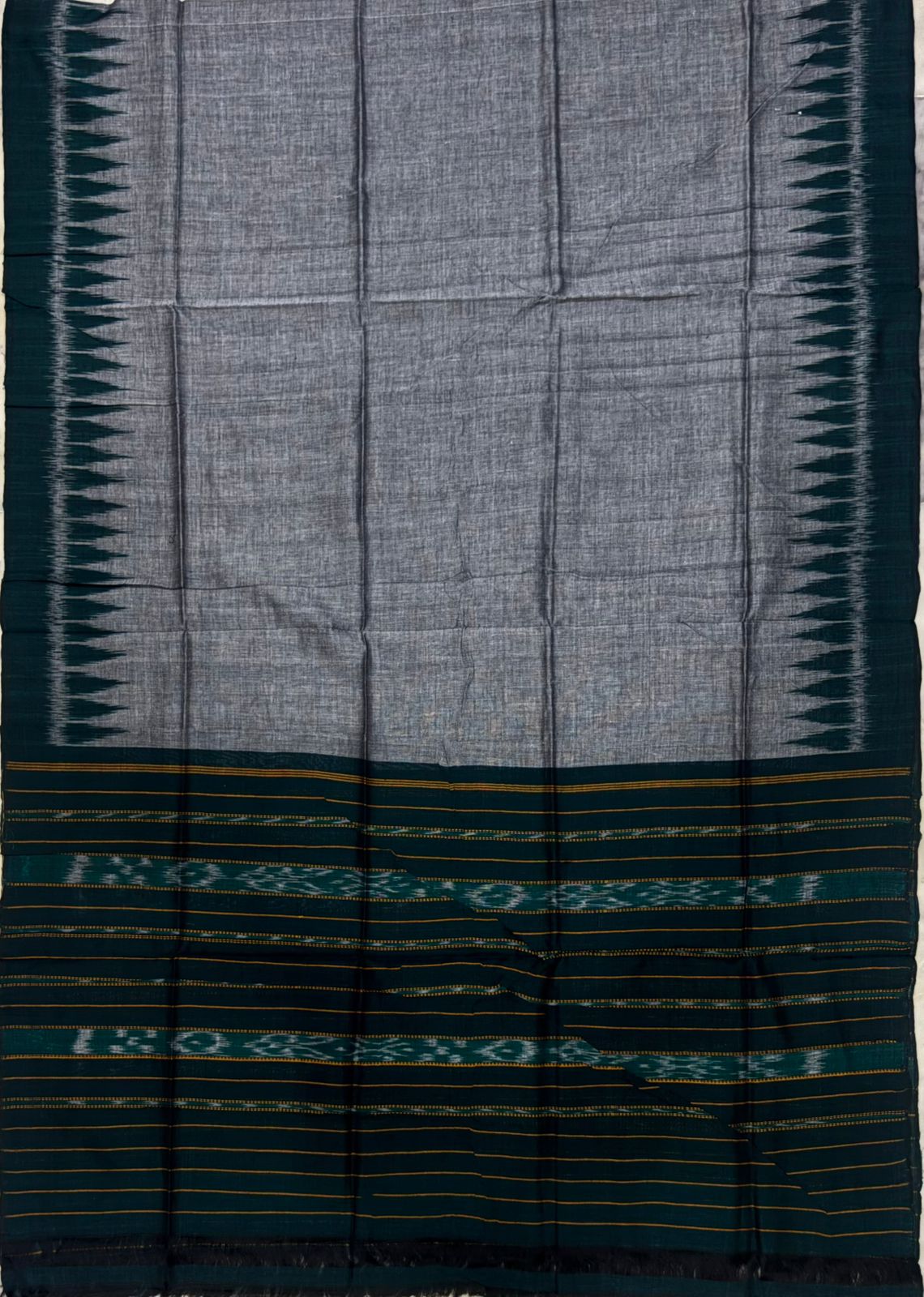 Premium Dark Green &amp; Grey Ikat Cotton Unstitched Suit Material