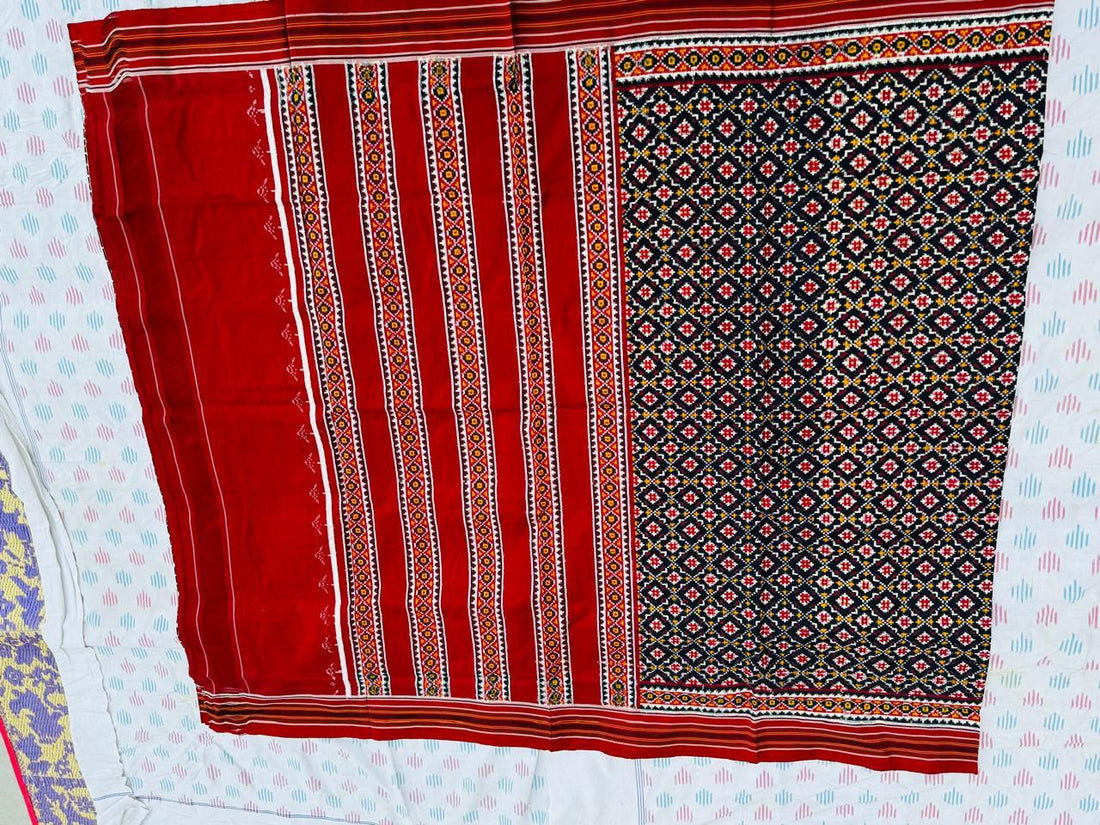 Black and Red Double Ikat Patola Silk Saree - pochampallysarees.com