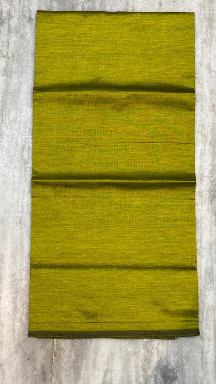 Authentic Pochampally Ikkat Poly-Cotton Unstitched 3-Piece Suit Set – Blue &amp; Olive-Yellow