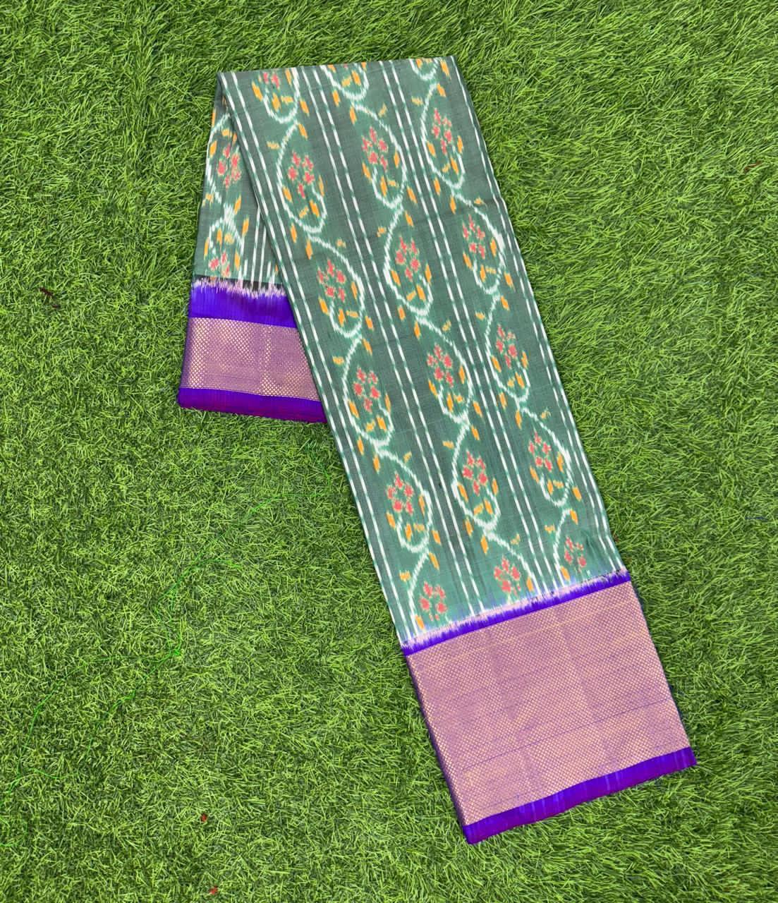 Light Green And Purple Ikkat Silk Big Size Lehenga (8 Years to 50 Years)with silk mark