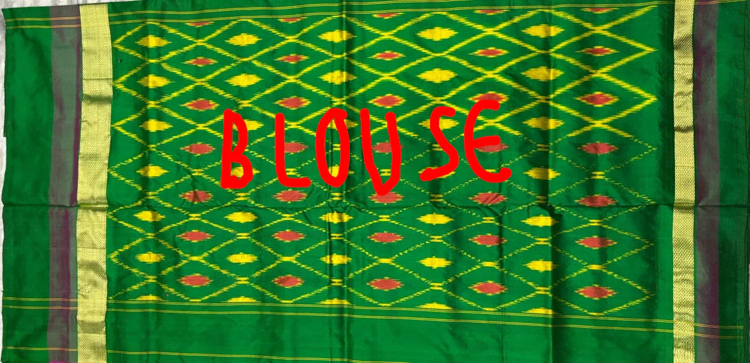 Buy Pure Pochampally Ikkat Silk Saree Pink with Green Border Online - pochampallysarees.com