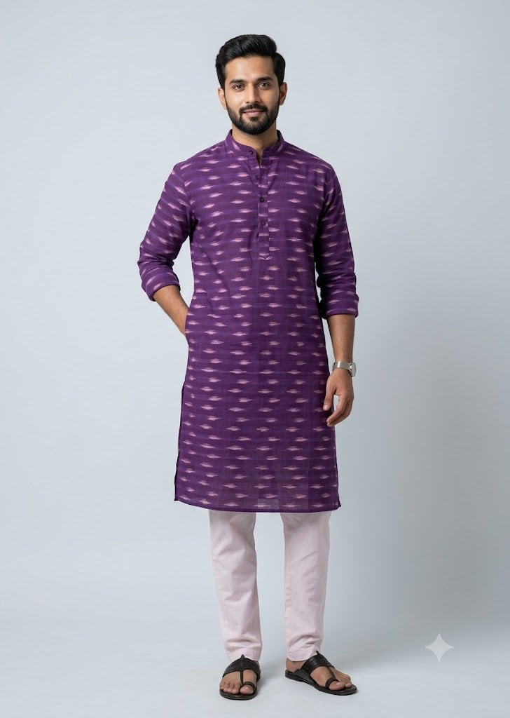 Purple Pochampally Ikat Cotton Fabric – Handwoven Material