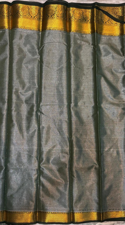 Dharmavaram Pattu Silk Saree – Yellow With Gray