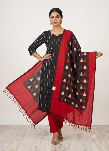 DOUBLE IKAT COTTON CHOCKELET WITH RED COLOR DRESS MATERIAL -C79