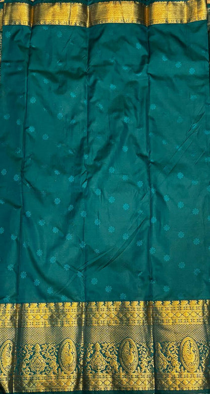 Semi Dharmavaram Silk Saree in Emerald Green with Antique Gold Zari