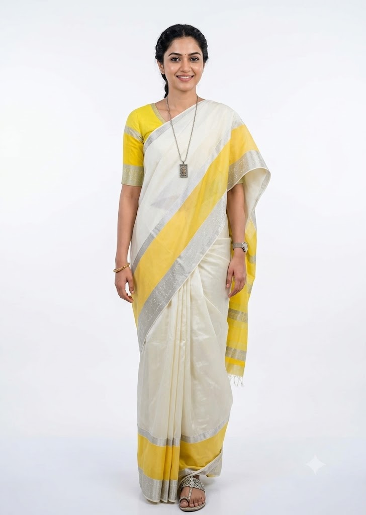 Kuppadam Pattu Cream With Yellow Color Saree - pochampallysarees.com
