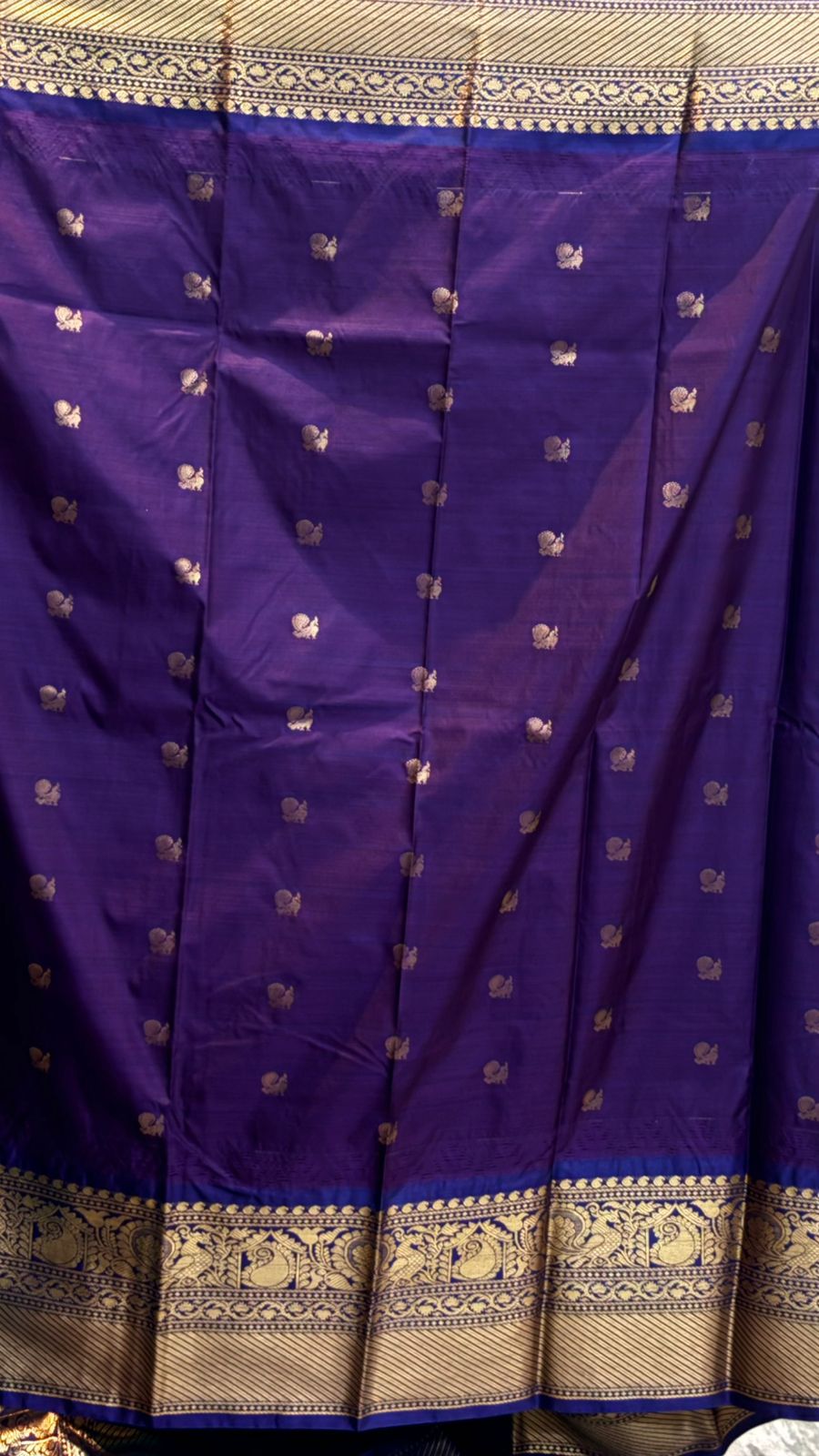 Elegant Sky Blue Checkered Silk Saree with Purple Zari Border