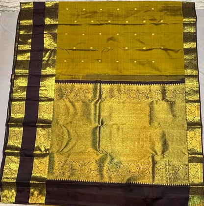 Traditional Olive Green Pure Kanchipuram Pattu Saree with Price Rich Zari Pallu | Bridal Silk - pochampallysarees.com