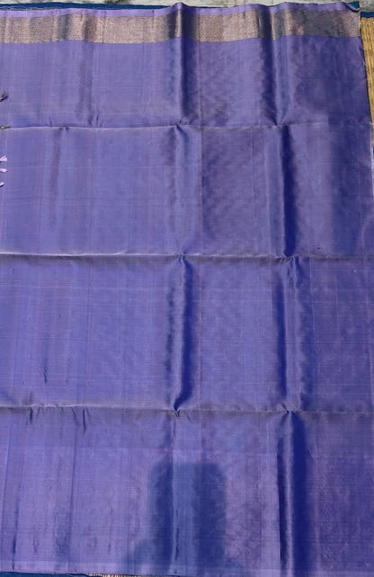 Kanchi Soft Silk Saree in Teal Blue and Lavender