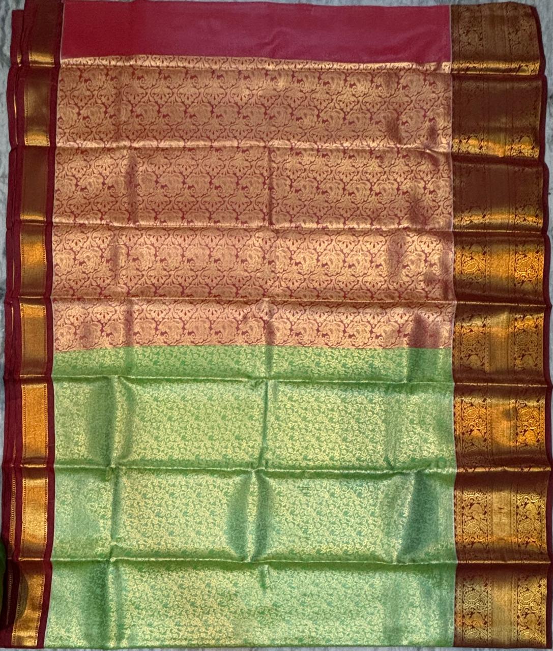 Dharmavaram Pattu Silk Saree – Parrot Green With Maroon