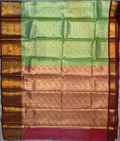 Dharmavaram Pattu Silk Saree – Parrot Green With Maroon