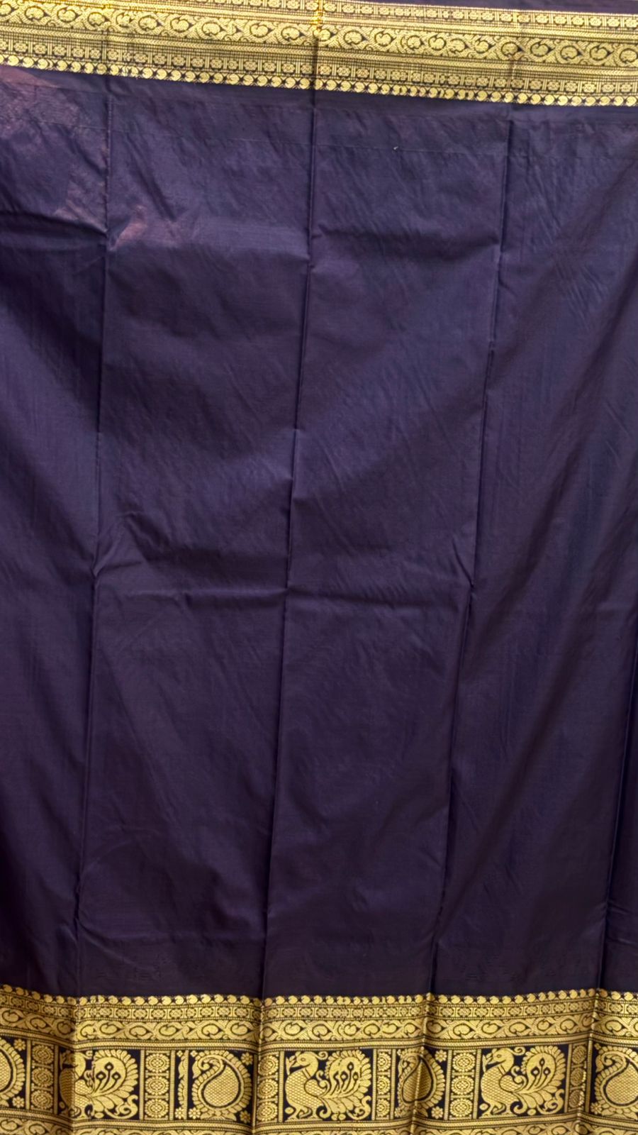 Authentic Olive Green Gadwal Silk Saree with Rich Deep Purple Border