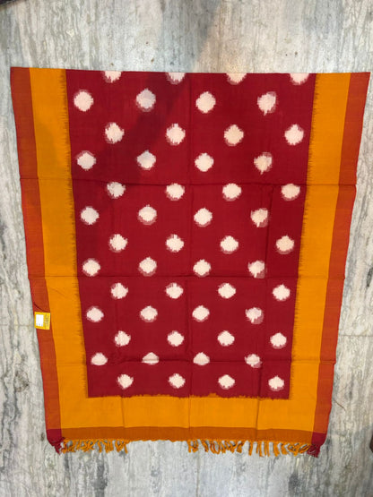 POCHAMPALLY IKAT COTTON RED WITH YELLOW COLOR DRESS MATERIAL - C28