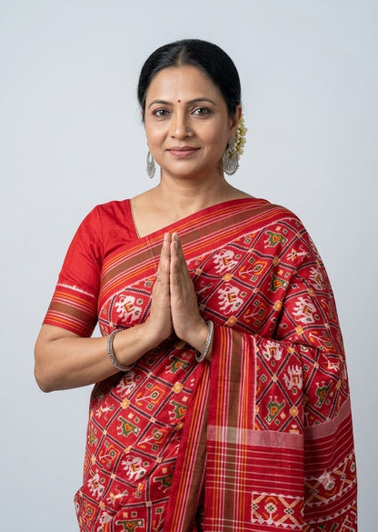Pure Pochampally Ikkat Silk Patola Saree in Crimson Red