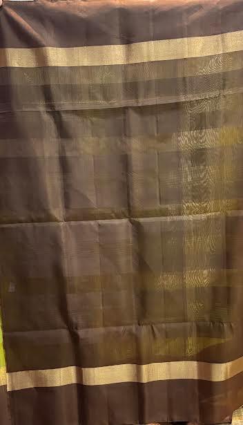 Lime Green Silk Saree with Chocolate Brown Zari Border &amp; Matching Blouse