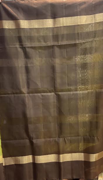 Lime Green Silk Saree with Chocolate Brown Zari Border &amp; Matching Blouse